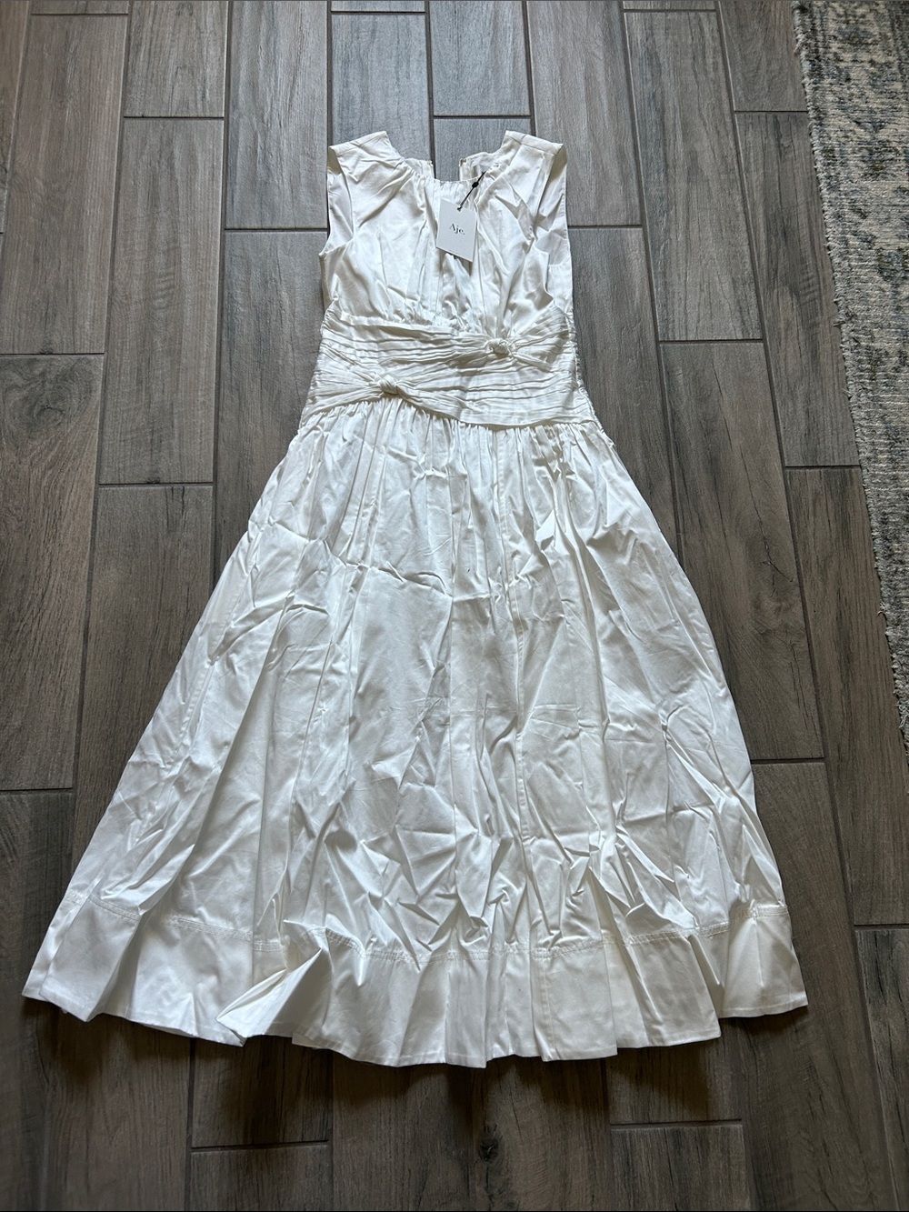 Aje White Sleeveless Midi Dress with Twisted Waist